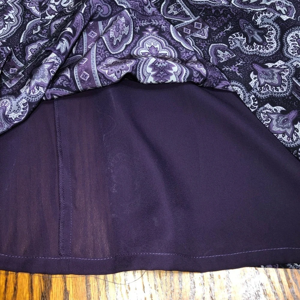 TALBOTS SIZE 14 PURPLE PATTEREN PAISLEY SKIRT FULLY LINED BACK SPLIT HEM EUC